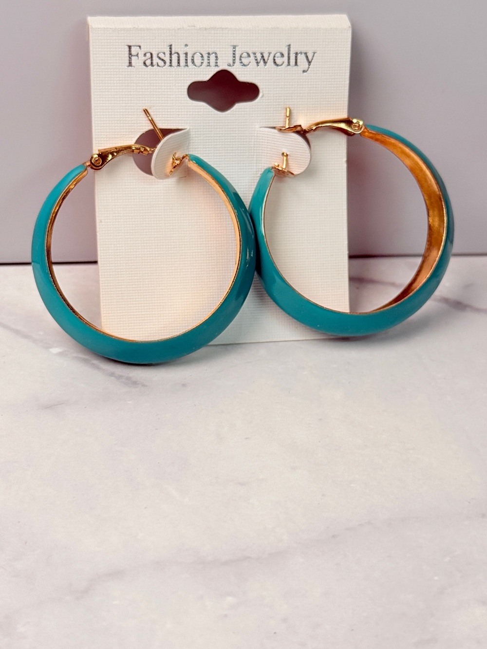 🚨3 for $15🚨 Teal Enamel Hoop Earrings with Gold Tone